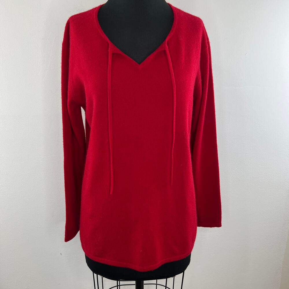 Lord & Taylor Red Long Sleeve V-Neck Women's Two Ply Cashmere Sweater Size L
